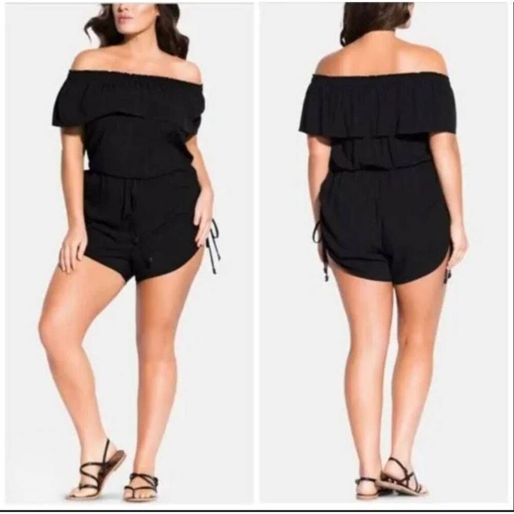 City Chic Playsuit So Sweet Black Off Shoulder Romper Womens Plus 22 3XL NWT